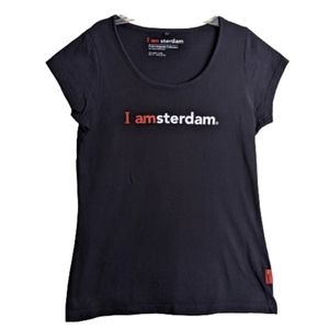 T-shirt I amsterdam Black Cap Sleeves Tourist Memento Souvenir